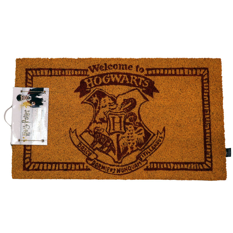 Paillasson Harry Potter Welcome to Hogwarts en fibre de coco avec base PVC, dimensions 60x40cm, design officiel SD TOYS.