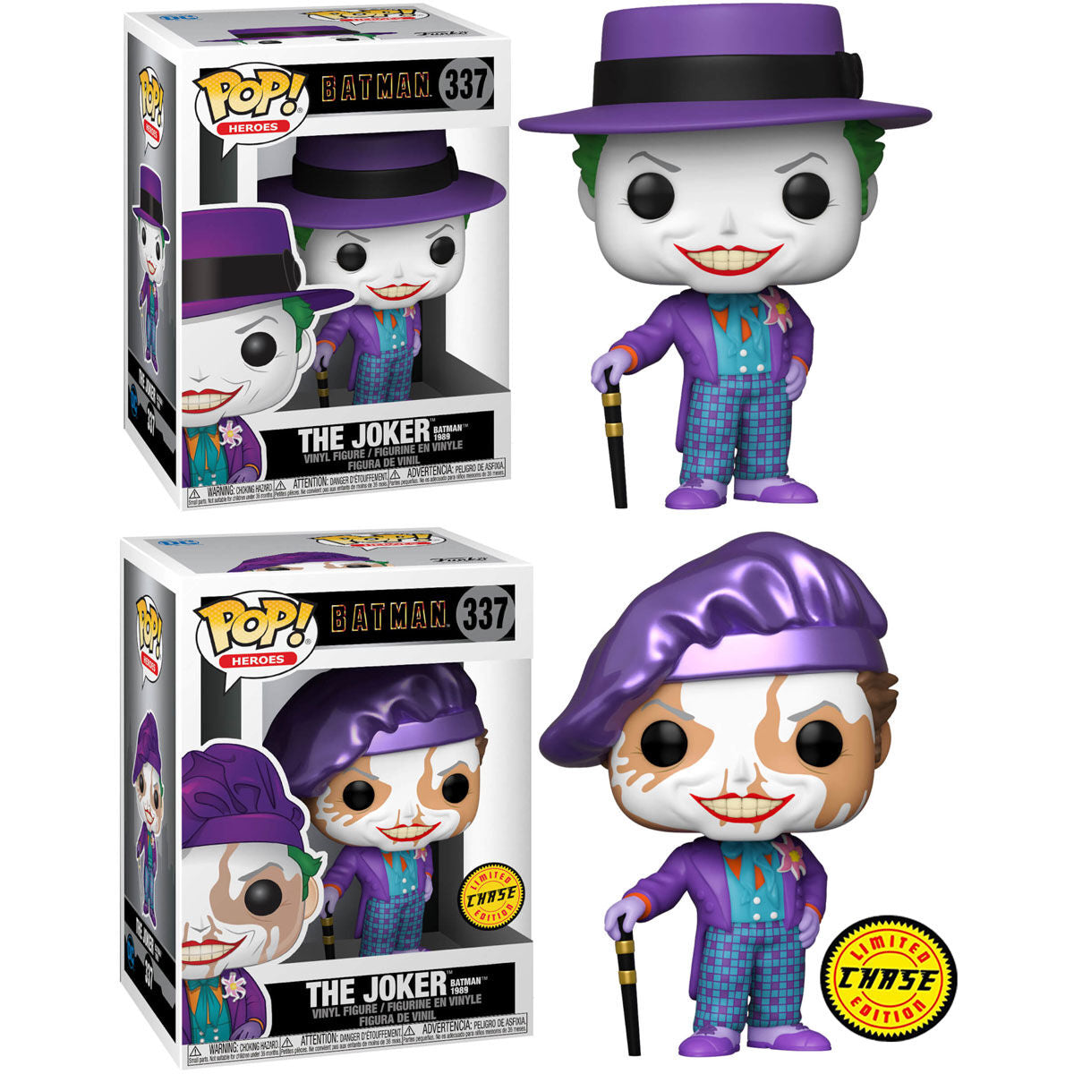 Boîte vitrine transparente contenant la figurine Funko POP Joker avec chapeau, modèle Batman 1989