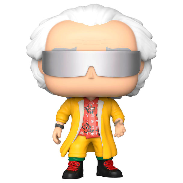 Profil gauche de la figurine Funko POP Doc 2015 avec détails du visage et costume inspiré du film Retour vers le Futur