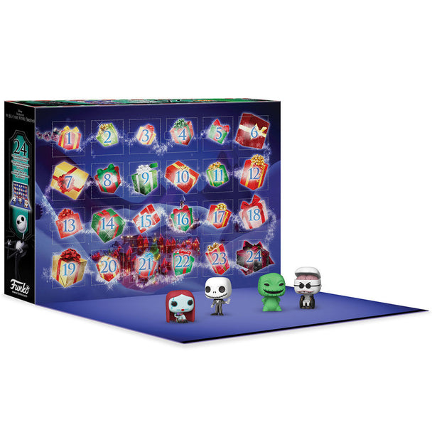 Figurines POP miniatures exclusives du calendrier de l'Avent Nightmare Before Christmas Funko, visibles dans leurs pochettes