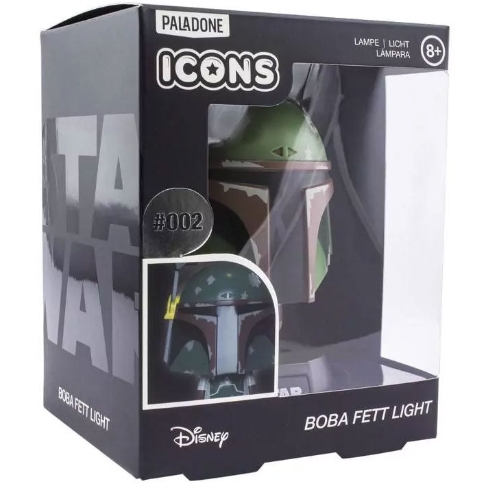 Lampe Star Wars Bobba Fett posée à côté de figurines de collection sur un bureau