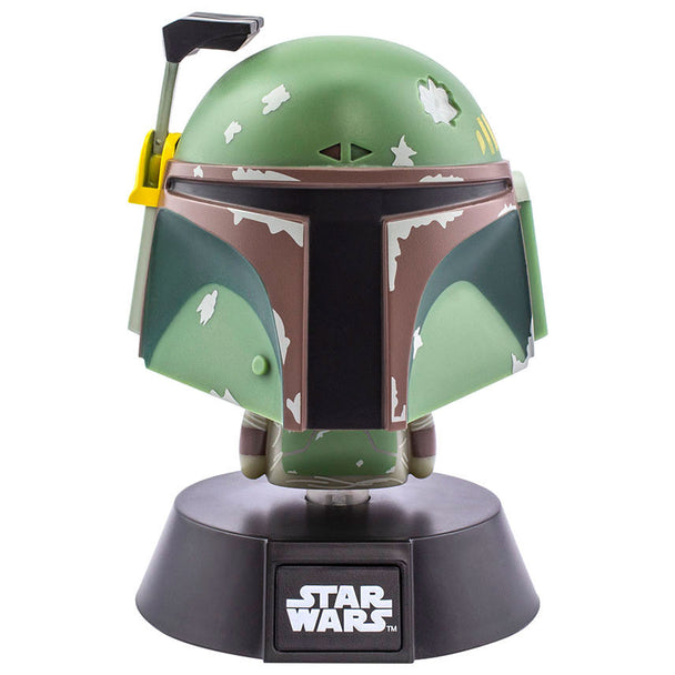 Lampe Bobba Fett Star Wars de 10cm allumée sur une étagère moderne