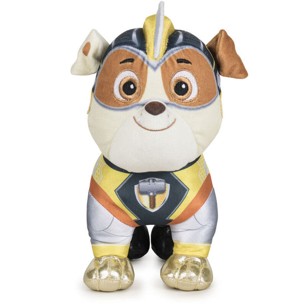 Peluche Rubble de Paw Patrol de 27 cm, personnage des Mighty Pups, douce et idéale pour les enfants.