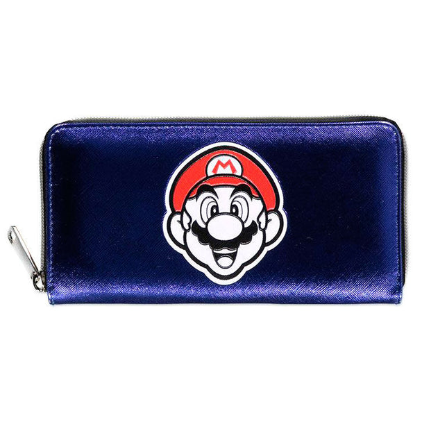 Détail du portefeuille Nintendo Super Mario Summer Olympics montrant la texture en polyester et PU ainsi que la fermeture.