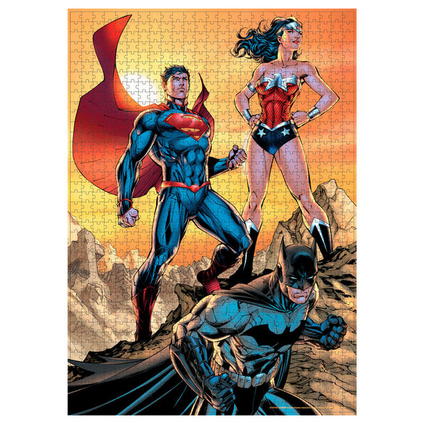Puzzle Justice League DC Comics 1000 pièces SD TOYS avec illustration colorée des super-héros, dimensions 48x68 cm.