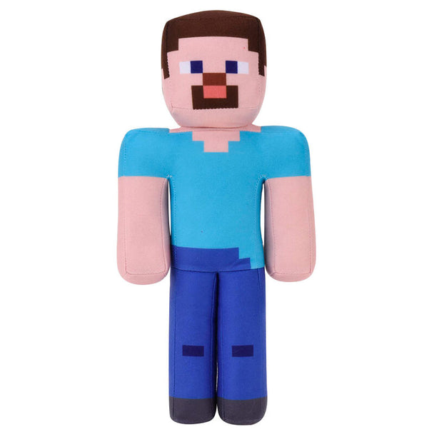 Peluche Minecraft Steve de 35 cm vue de face avec ses couleurs vives et son design pixelisé distinctif