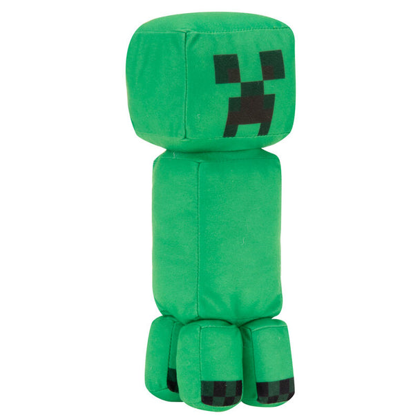 Peluche Minecraft Creeper verte de 32cm en position debout, vue de face, texture douce et détails pixelisés fidèles au jeu.