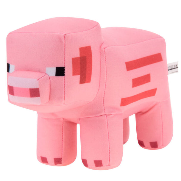Peluche Minecraft Cochon 27 cm PLAY BY PLAY, vue de face avec détails pixelisés du personnage.