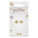 Boîte d'emballage élégante contenant les boucles d'oreilles Harry Potter Time Turner plaqué or