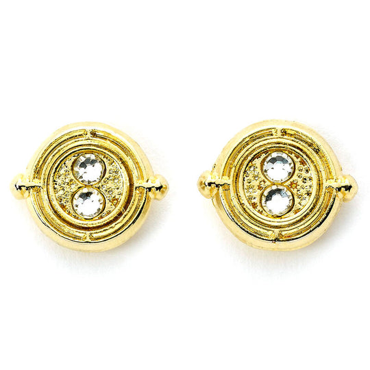 Vue latérale des boucles d'oreilles Time Turner avec focus sur le fermoir plaqué or