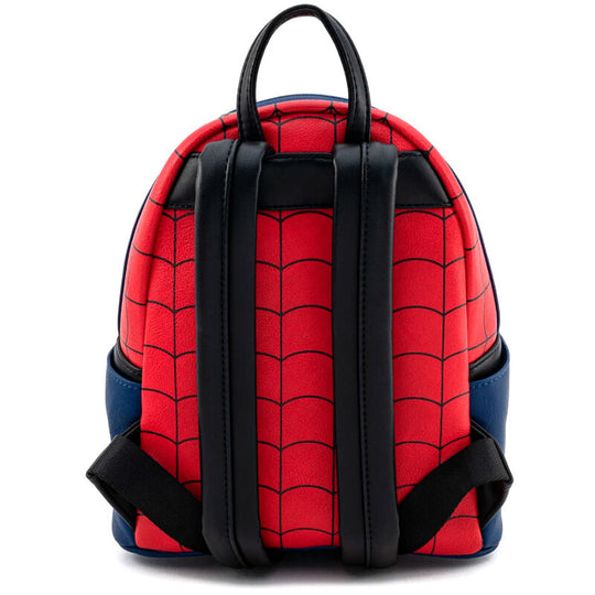 Détail du motif Spiderman sur le sac à dos Loungefly Marvel avec couleurs vives