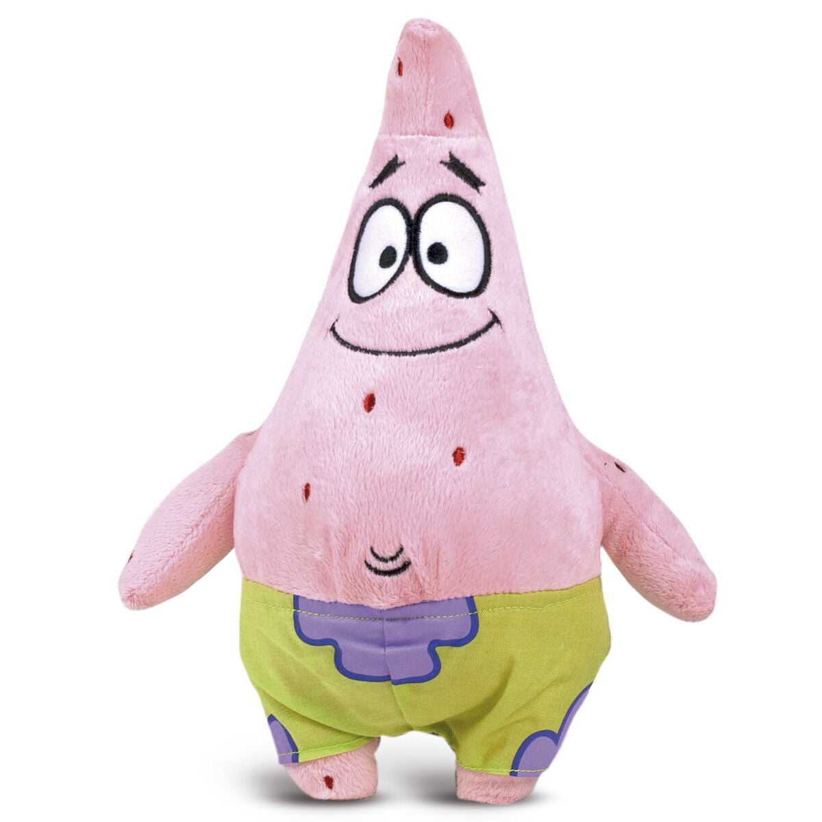 Peluche officielle Patrick l'étoile de mer de 27 cm issue de la série Nickelodeon Bob l'éponge, posée sur fond blanc.