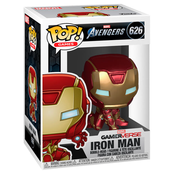 Vue rapprochée de la figurine Iron Man Stark Tech Suit Funko POP montrant les détails du costume et des couleurs vives