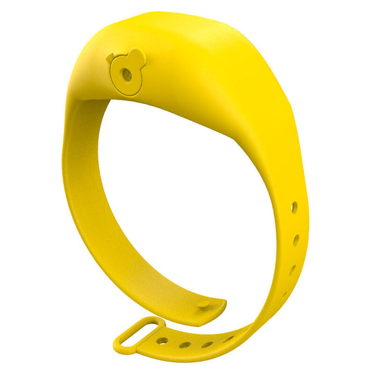 Vue latérale montrant le bracelet jaune SQUEEZYBAND avec réservoir de gel visible