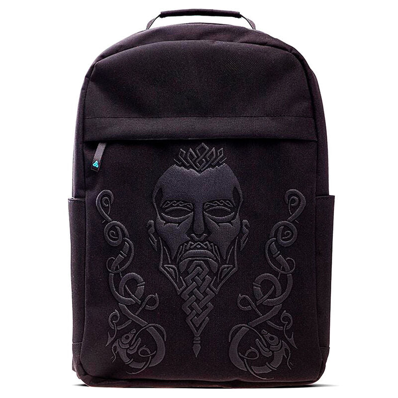 Vue latérale du sac à dos Assassin's Creed Valhalla montrant les bretelles ajustables et la qualité du tissu