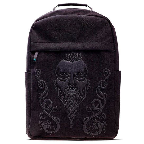 Vue latérale du sac à dos Assassin's Creed Valhalla montrant les bretelles ajustables et la qualité du tissu