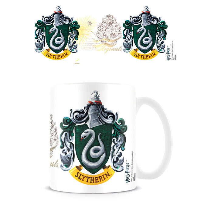 Mug Harry Potter Serpentard de 330ml avec logo officiel PYRAMID, design vert et argenté représentant la maison Serpentard.