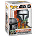 Packaging fenêtre de la figurine Funko POP The Mandalorian Mando avec jet pack, affichant le logo Star Wars