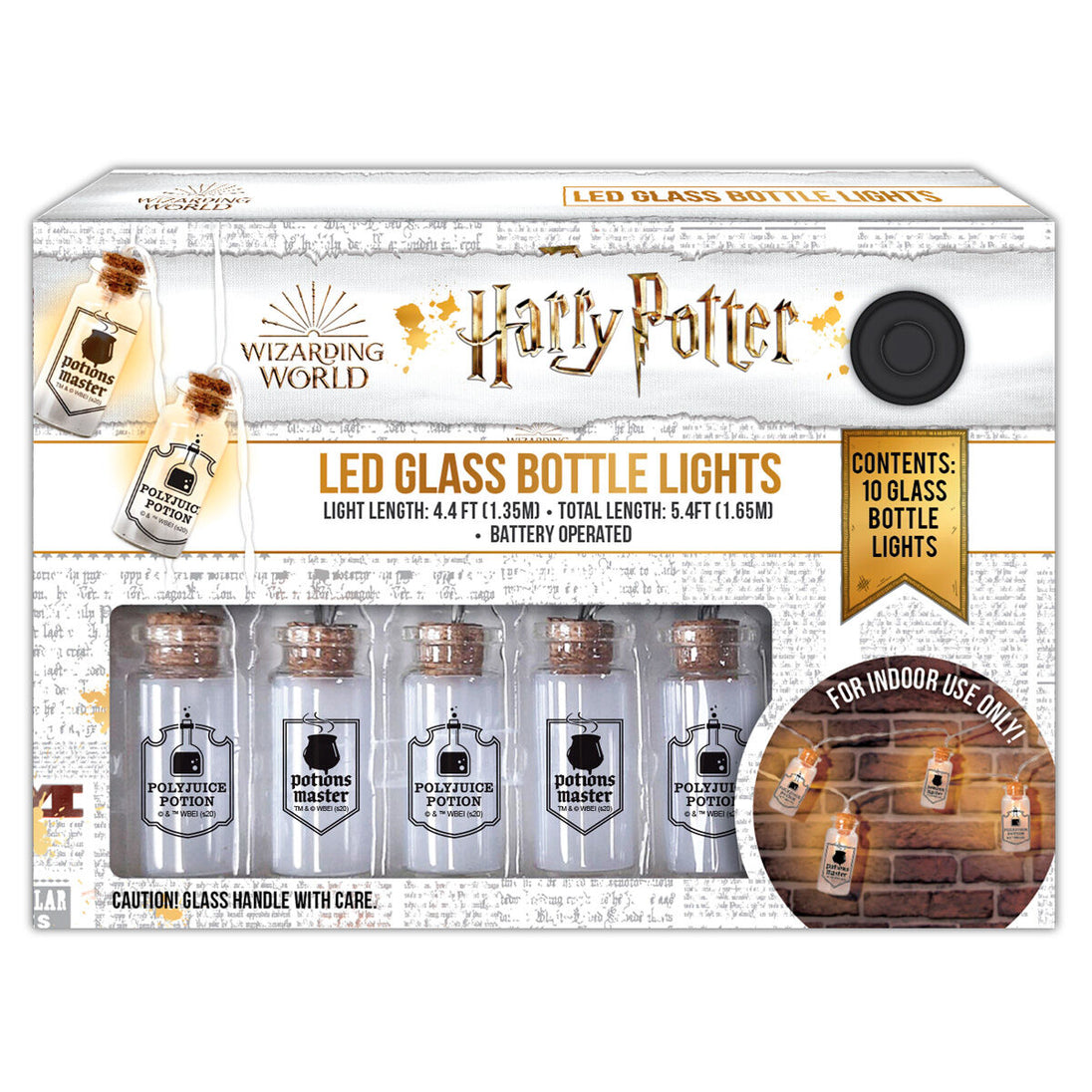 Guirlande LED Harry Potter avec 10 bouteilles en verre allumées sur fond sombre