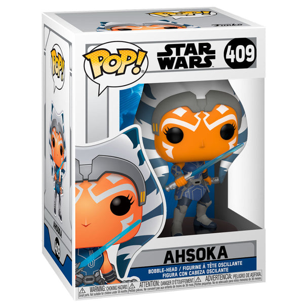 Vue rapprochée de la figurine Funko POP Ahsoka avec détails précis sur le visage et la tenue inspirée de Clone Wars