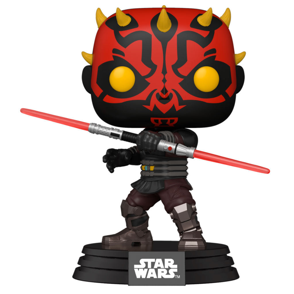 Vue de profil de la figurine Funko POP Darth Maul montrant les détails de son visage et costume