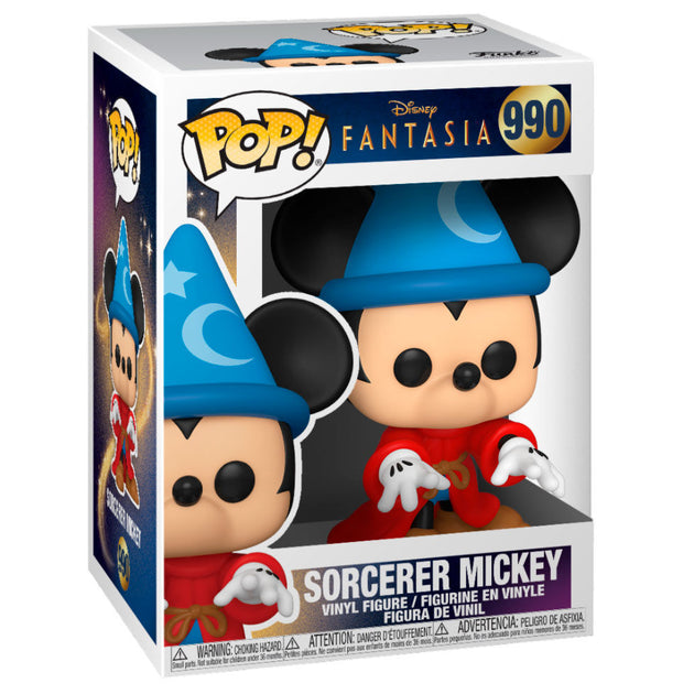 Boîte vitrine transparente contenant la figurine Funko POP Sorcerer Mickey, édition collector Disney Fantasia 80 ans