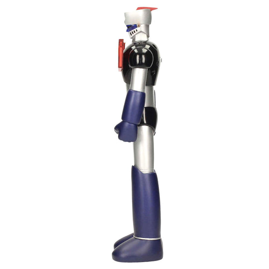 Détail du visage illuminé de la figurine Mazinger Z avec lumière LED bleue dans les yeux