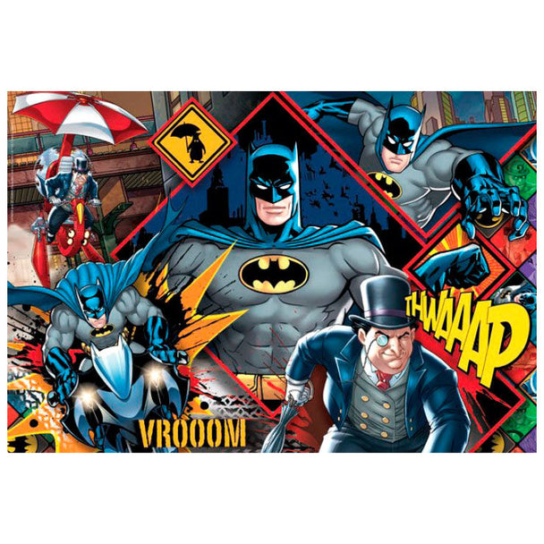 Puzzle Batman DC Comics 180 pièces de CLEMENTONI avec illustration du Chevalier Noir sur fond sombre, prêt à être assemblé.