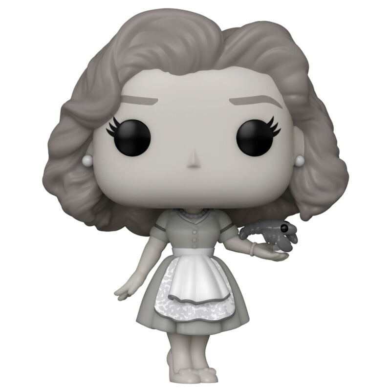 Figurine Funko POP WandaVision Wanda en tenue des années 50, vue de face dans sa boîte vitrine transparente