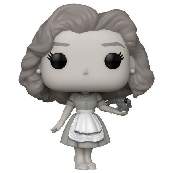 Figurine Funko POP WandaVision Wanda en tenue des années 50, vue de face dans sa boîte vitrine transparente