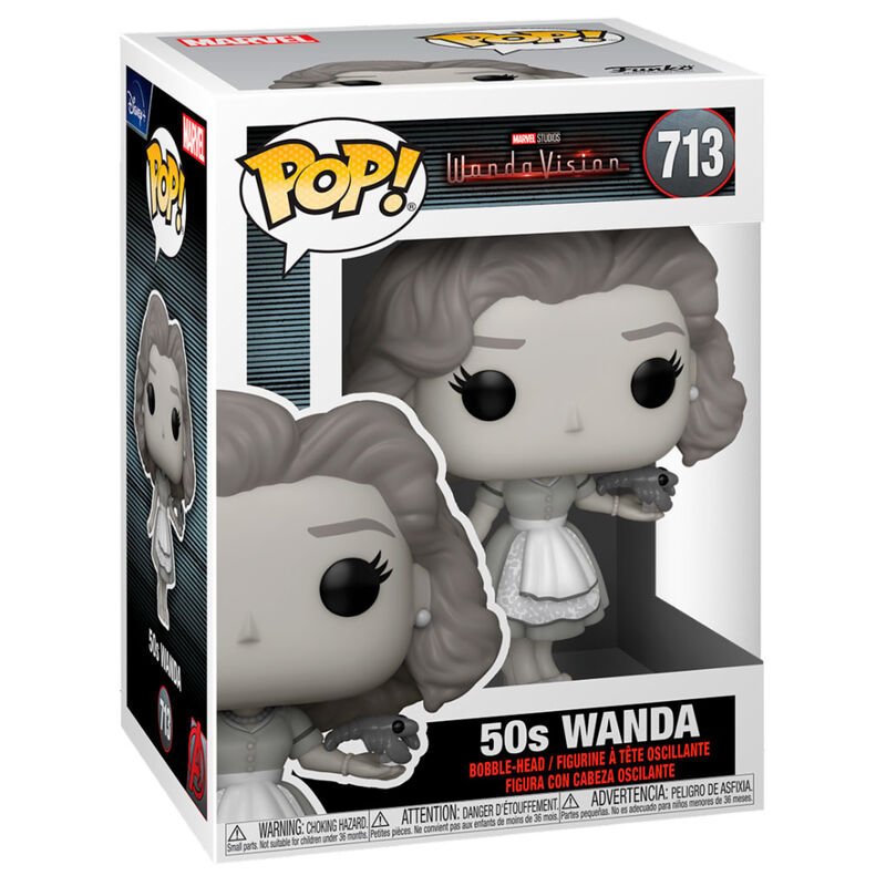 Zoom sur la figurine Funko POP WandaVision Wanda de 9 cm avec détails précis de son costume rétro