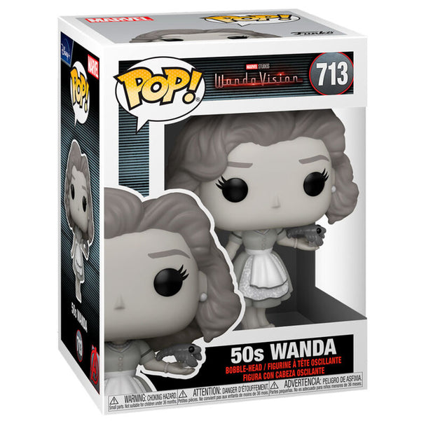 Zoom sur la figurine Funko POP WandaVision Wanda de 9 cm avec détails précis de son costume rétro