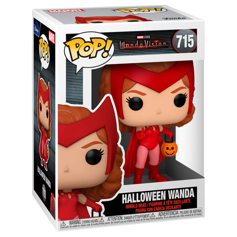 Détail de la figurine Funko POP WandaVision Wanda Halloween montrant les couleurs et accessoires du personnage