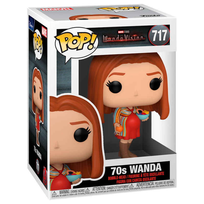 Vue de face de la figurine Funko POP WandaVision Wanda 70s avec détails du costume années 70