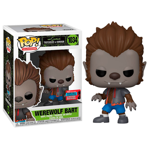 Figurine Funko POP de Bart Simpson en loup-garou, édition limitée Fall Convention 2020, dans sa boîte vitrine de 9 cm.