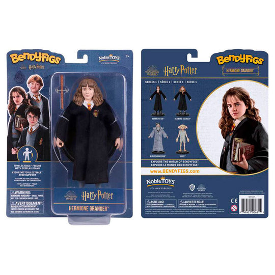 Figurine flexible Hermione Granger de 19 cm avec baguette, vue de face sur fond neutre