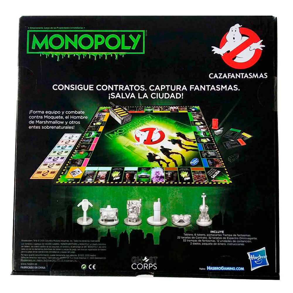 Boîte du jeu Monopoly Ghostbusters en version espagnole de la marque HASBRO sur fond blanc
