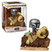 Figurine Funko POP du Mandalorian chevauchant un Bantha dans une pose dynamique