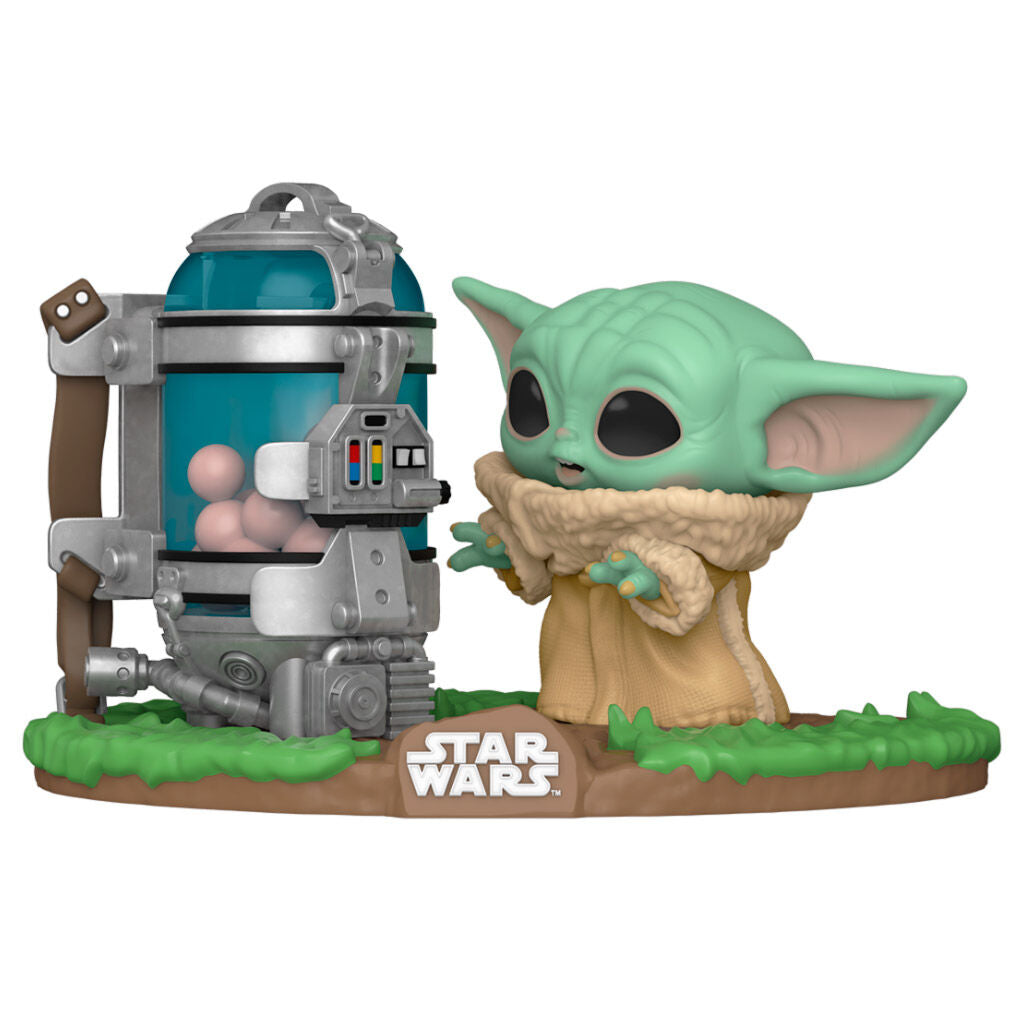Vue de profil de la figurine Funko POP Star Wars The Mandalorian Enfant tenant son canister