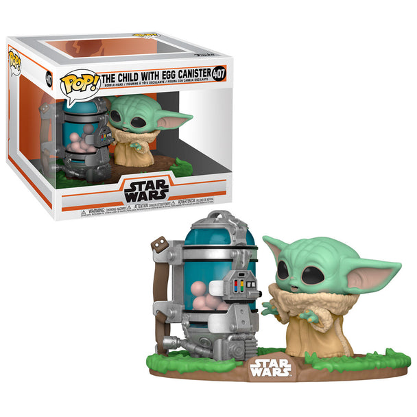 Figurine Funko POP de 9 cm représentant l'Enfant de The Mandalorian avec son canister dans une boîte vitrine