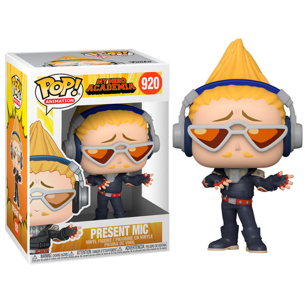 Figurine Funko POP Present Mic de My Hero Academia vue de face avec détails colorés et boîte vitrine transparente