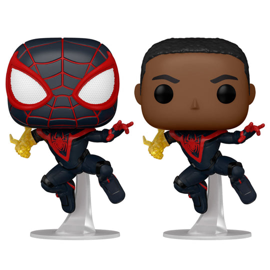 Figurine Funko POP Spiderman Miles Morales 9 cm en costume classique vue de face dans sa boîte vitrine