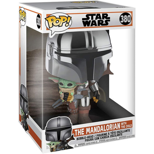 Vue rapprochée de la figurine Funko POP Mandalorian avec l'Enfant Yoda, détails précis et couleurs vives