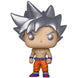 Vue rapprochée de la figurine Funko POP Goku Ultra Instinct avec détails précis des traits et couleurs