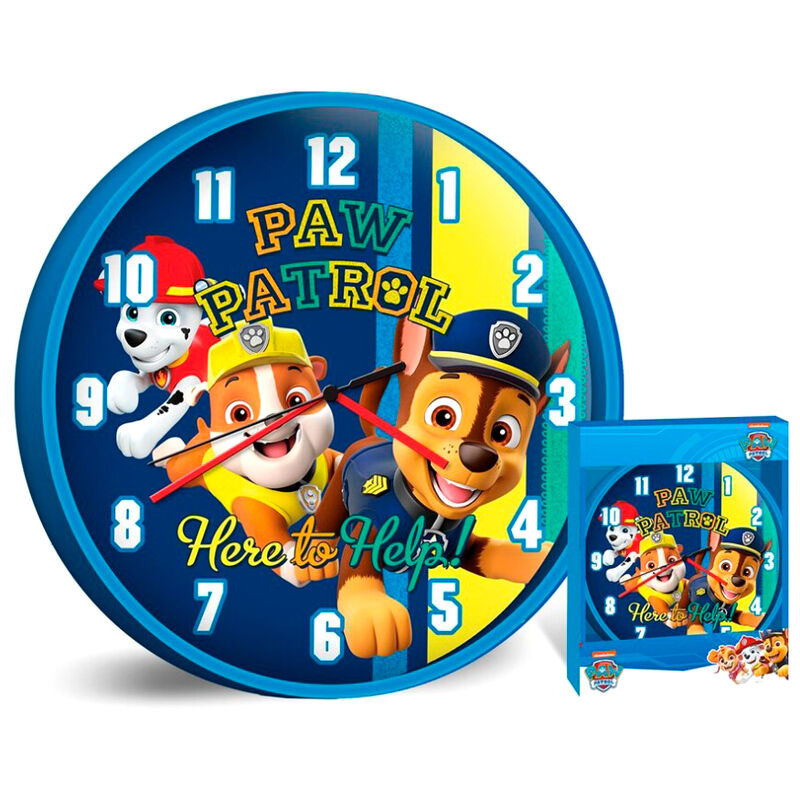 Horloge murale ronde Pat'Patrouille de 25cm avec personnages colorés pour chambre d'enfant