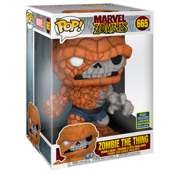 Vue rapprochée de la figurine Funko POP The Thing Marvel Zombies avec détails du visage et costume