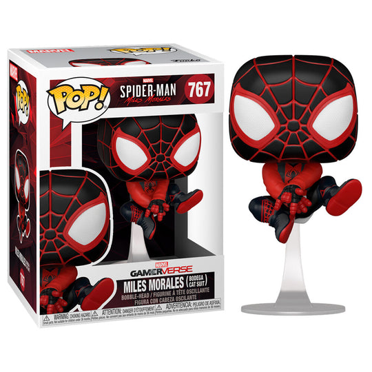 Figurine Funko POP Spider-Man Miles Morales en costume Bodega Cat Suit vue de face avec détails colorés