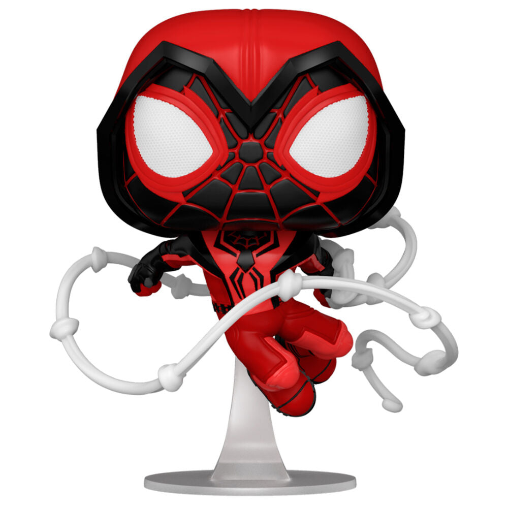 Emballage de la figurine Funko POP Spiderman Miles Morales Crimson Cowl avec logo Marvel et FUNKO