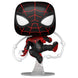 Vue latérale de la figurine Funko POP Marvel Spiderman Miles Morales avec son emballage fenêtre transparent.