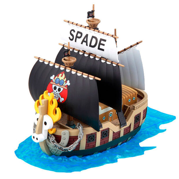 Maquette du navire Spade Pirates de One Piece en PVC, vue de face avec détails précis, hauteur 15 cm